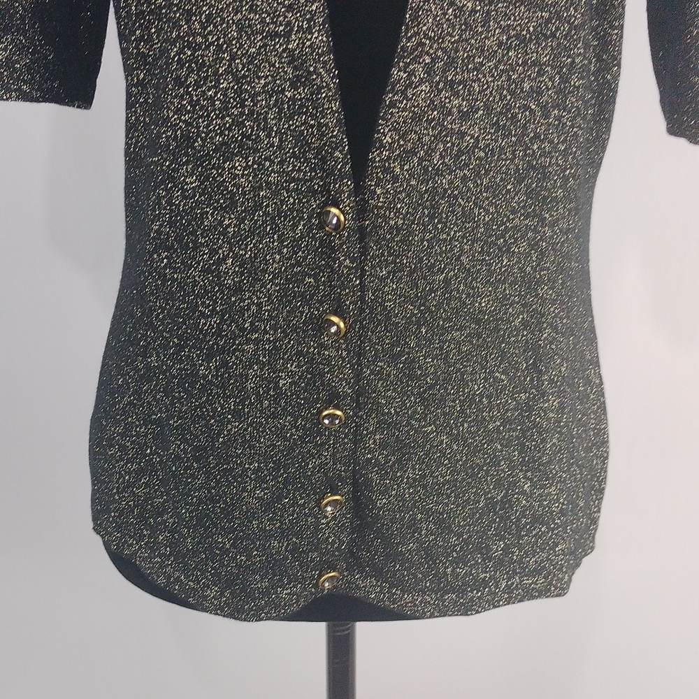 Luxe By Carmen Marc Valvo Gold Metallic Cardigan - Picture 5 of 9